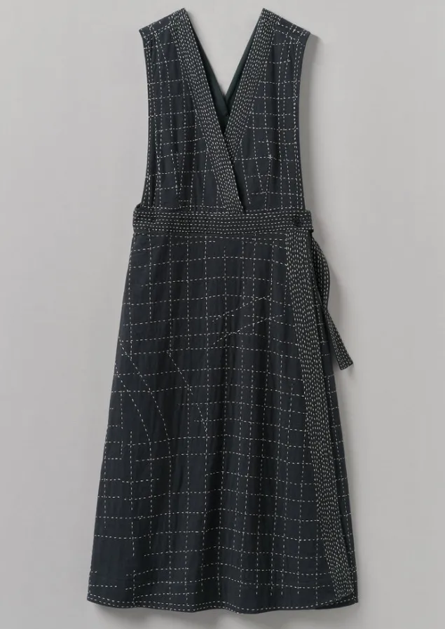 Dresses-TOAST Kantha Stitched Wrap Pinafore Dress Anthracite
