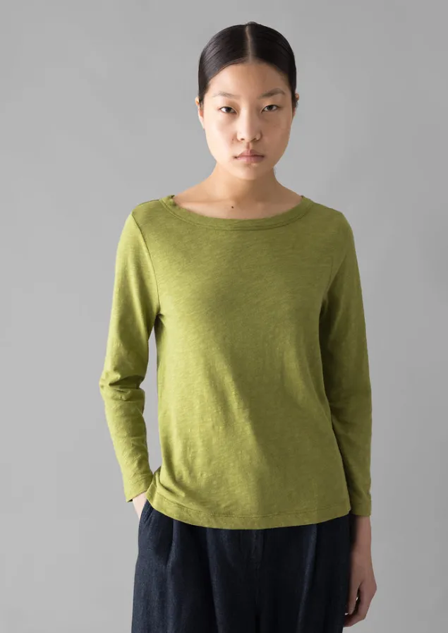 Jersey | Tops & Tees-TOAST Lia Garment Dyed Boat Neck Tee WoodbineGreen
