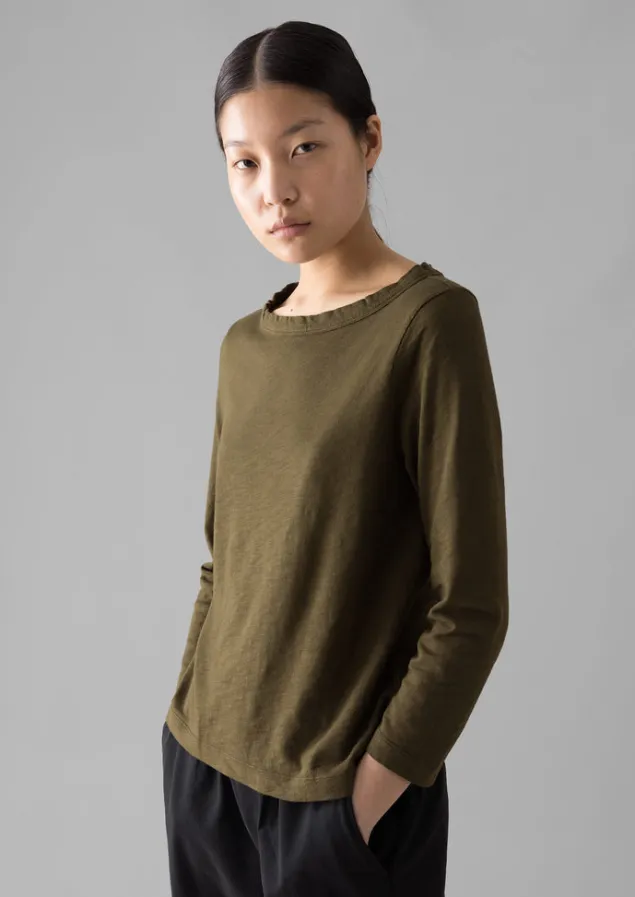 Jersey | Tops & Tees-TOAST Lia Garment Dyed Boat Neck Tee Olive