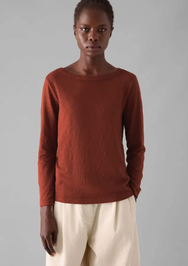 Jersey | Tops & Tees-TOAST Lia Garment Dyed Boat Neck Tee BraeburnRed
