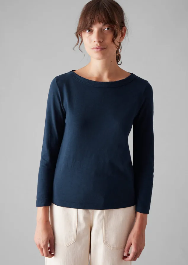 lia_garment_dyed_boat_neck_tee_7-2.webp Jersey | Tops & Tees-TOAST Lia Garment Dyed Boat Neck Tee DarkNavy