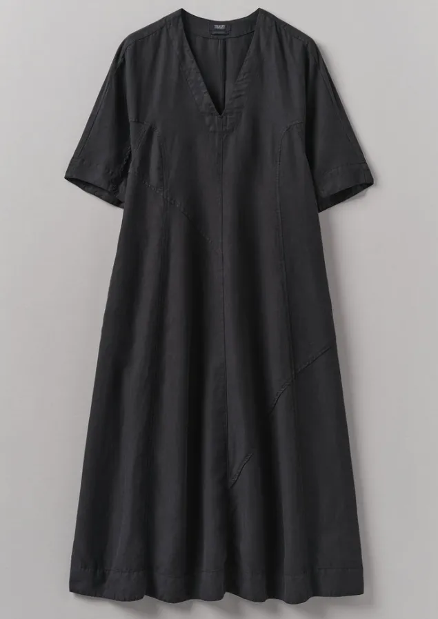 Linen | Dresses-TOAST Lyocell Linen Herringbone Panel Dress Basalt