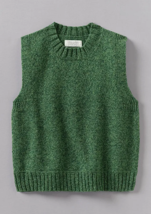 Knitwear-TOAST Neat Mouline Wool Tank ThornGreenMarl