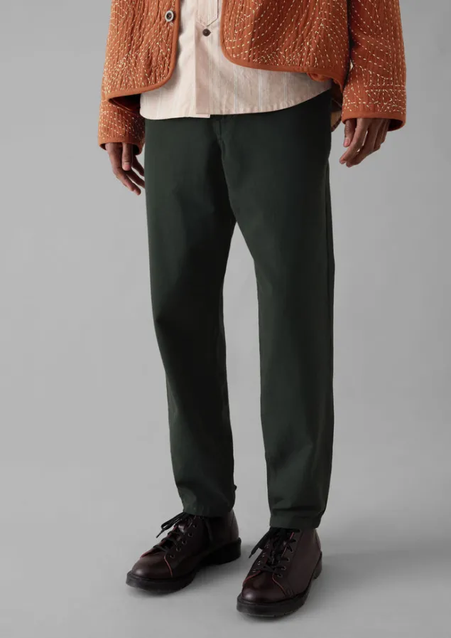 Workwear | Trousers-TOAST Norv Garment Dyed Tapered Trousers DarkMineralGreen