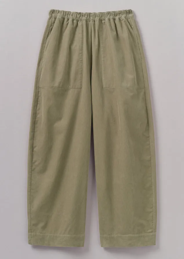 Cord | Loungewear-TOAST Organic Cord Barrel Leg Trousers GreenStone