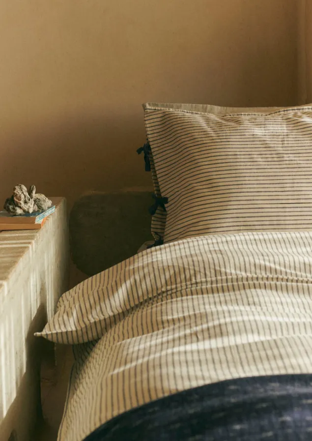 Textiles | Bed Linen-TOAST Organic Cotton Pyjama Stripe Duvet Cover Navy/Ecru