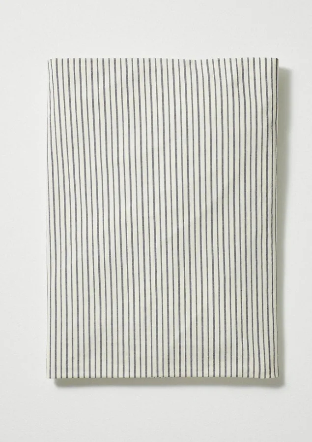 Textiles | Bed Linen-TOAST Organic Cotton Pyjama Stripe Fitted Sheet Navy/Ecru