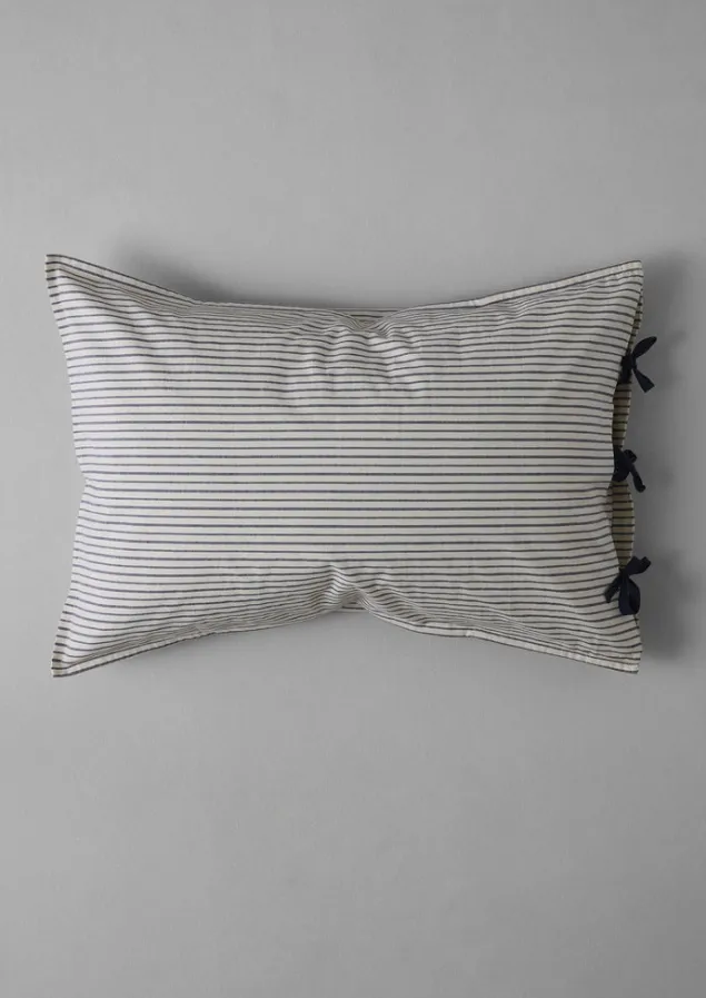 Textiles | Bed Linen-TOAST Organic Cotton Pyjama Stripe Housewife Pillowcase Navy/Ecru