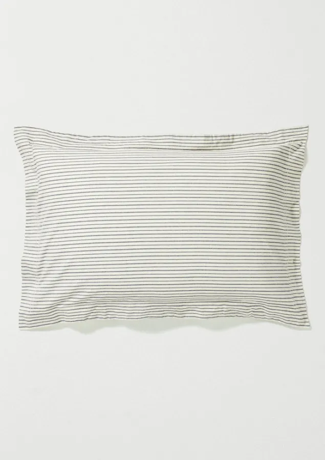Textiles | Bed Linen-TOAST Organic Cotton Pyjama Stripe Oxford Pillowcase Navy/Ecru