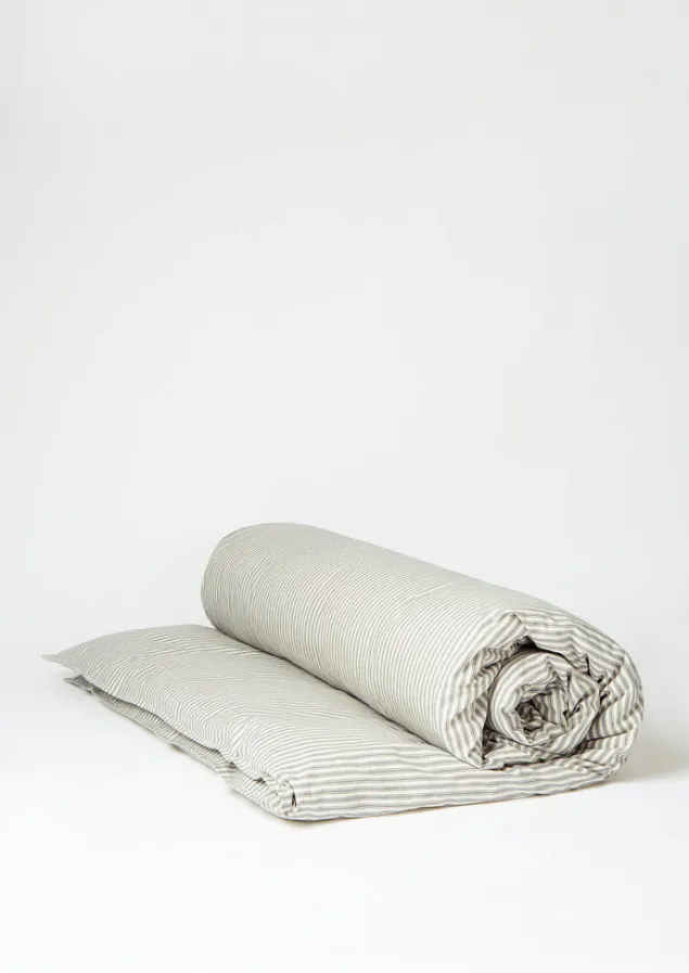 Textiles | Bed Linen-TOAST Organic Cotton Ticking Stripe Duvet Cover Ecru/Graphite