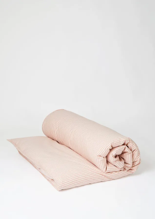 organic_cotton_ticking_stripe_duvet_cover_2.webp Textiles | Bed Linen-TOAST Organic Cotton Ticking Stripe Duvet Cover Ecru/Rose