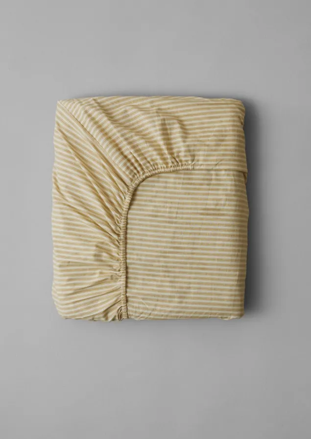 Textiles | Bed Linen-TOAST Organic Cotton Ticking Stripe Fitted Sheet Ecru/Straw