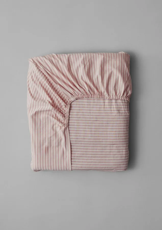 organic_cotton_ticking_stripe_fitted_sheet_1.webp Textiles | Bed Linen-TOAST Organic Cotton Ticking Stripe Fitted Sheet Ecru/Rose