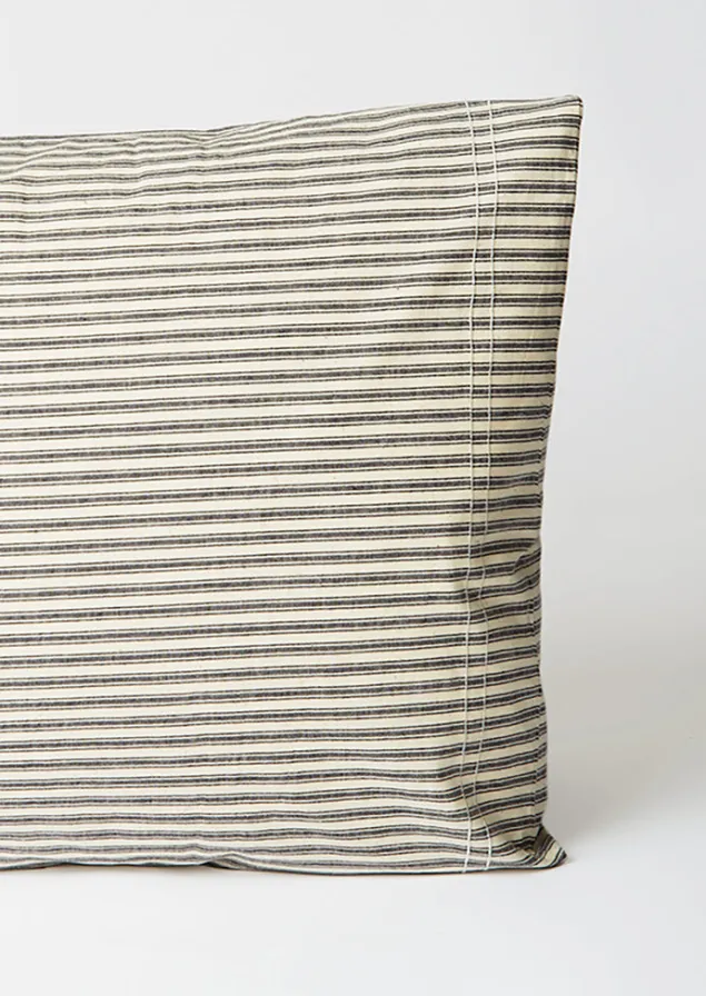 Textiles | Bed Linen-TOAST Organic Cotton Ticking Stripe Housewife Pillowcase Ecru/Graphite