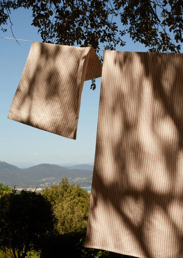 Textiles | Bed Linen-TOAST Organic Cotton Ticking Stripe Housewife Pillowcase Ecru/Rose