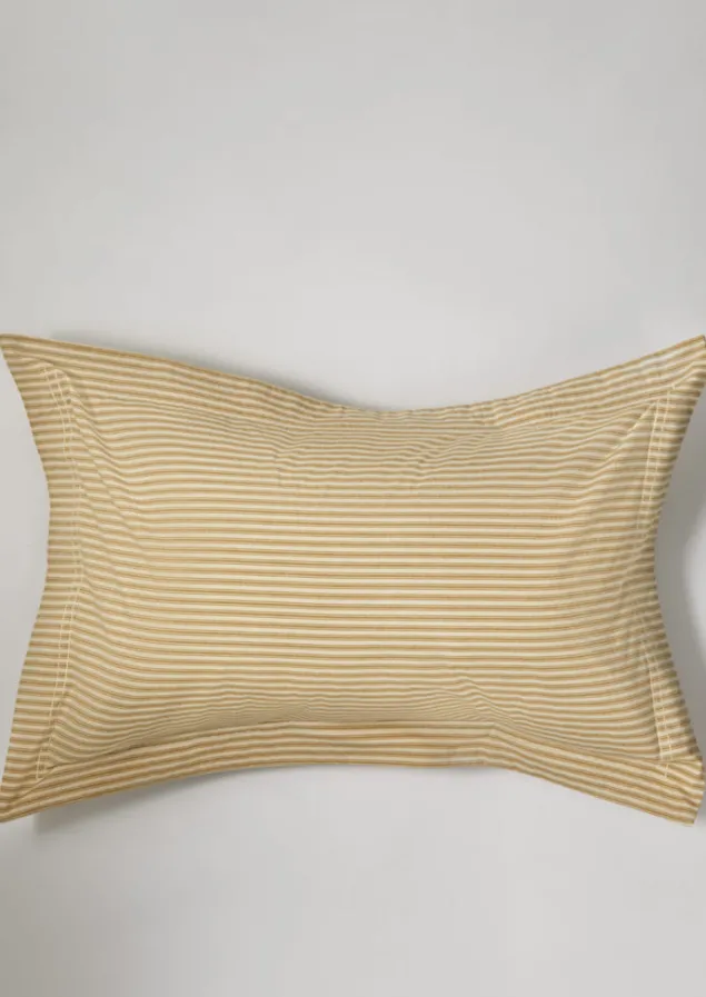 Textiles | Bed Linen-TOAST Organic Cotton Ticking Stripe Oxford Pillowcase Ecru/Straw