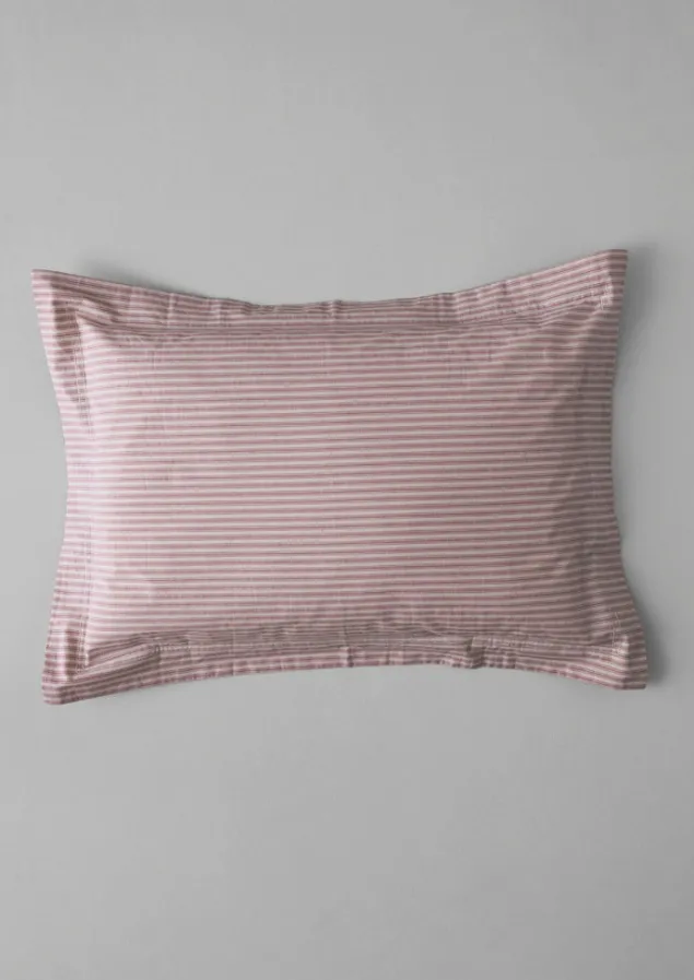 organic_cotton_ticking_stripe_oxford_pillowcase_1-3.webp Textiles | Bed Linen-TOAST Organic Cotton Ticking Stripe Oxford Pillowcase Ecru/Rose