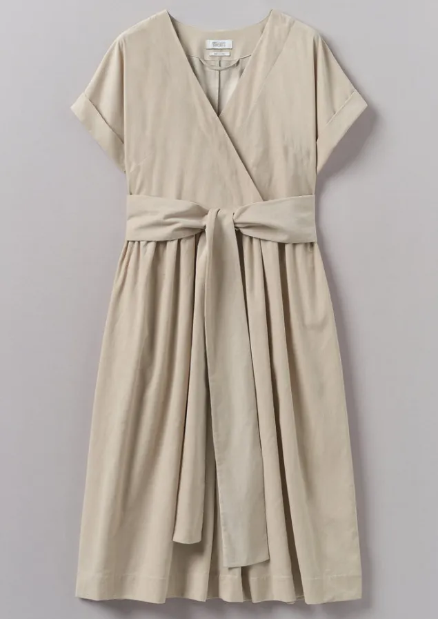 Cord | Dresses-TOAST Organic Needlecord Wrap Front Dress Moonstone