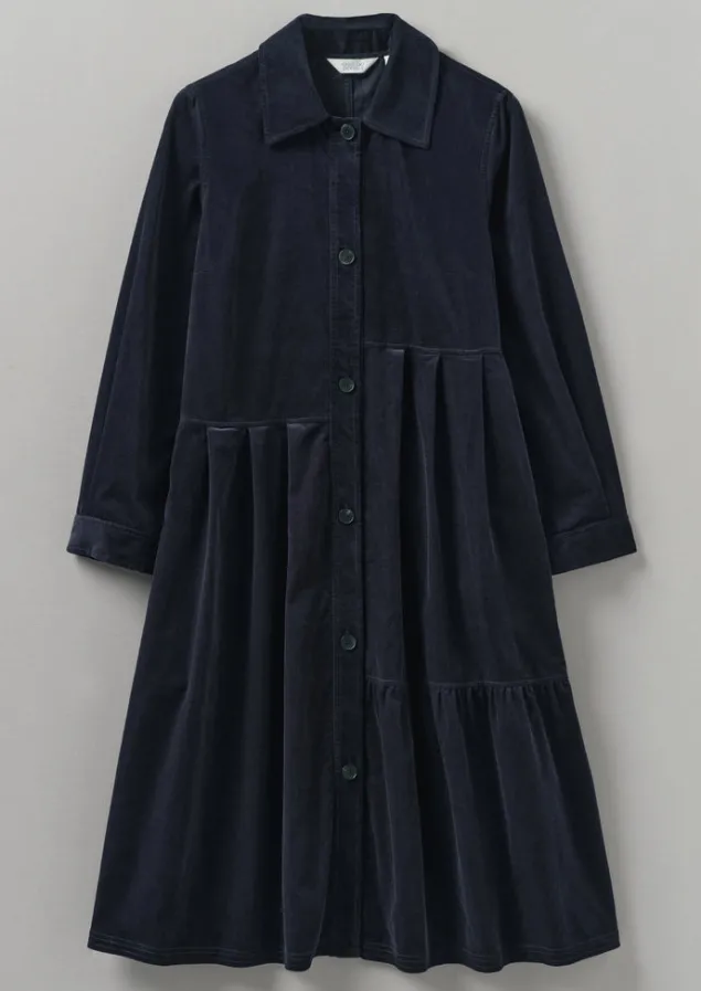 Cord | Dresses-TOAST Panelled Organic Needlecord Dress Navy