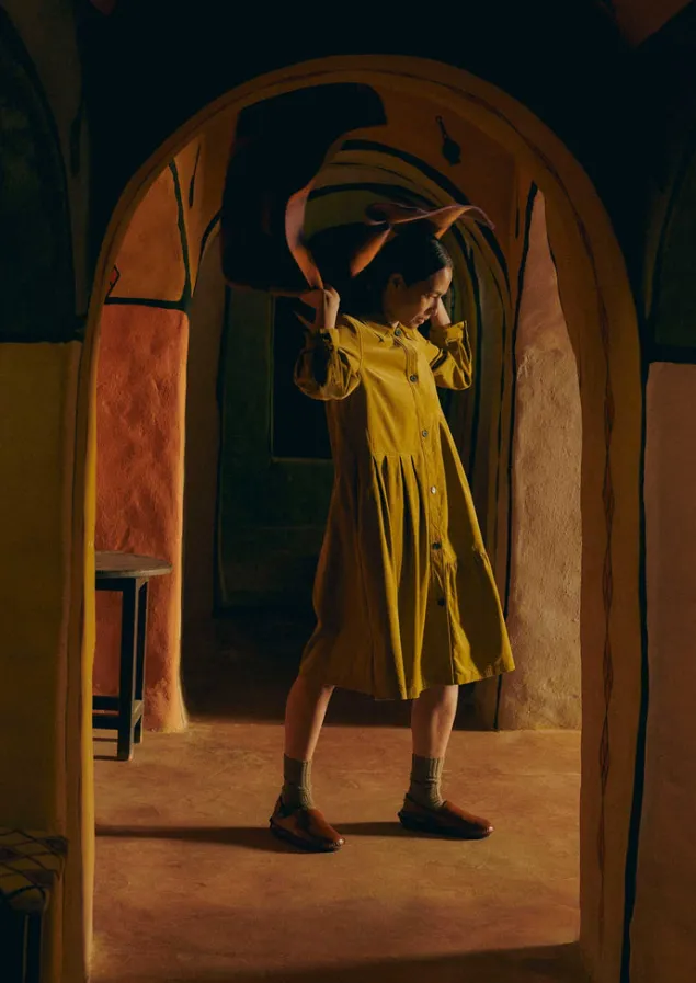 Cord | Dresses-TOAST Panelled Organic Needlecord Dress GoldenOlive
