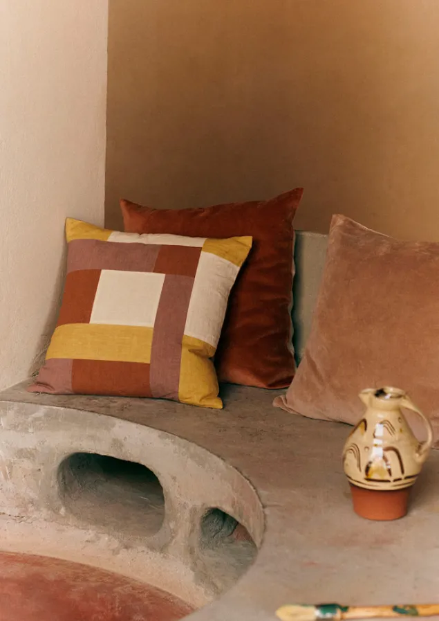 Textiles | Cushions & Covers-TOAST Patchwork Linen Cushion Cover Sand/Hellebore