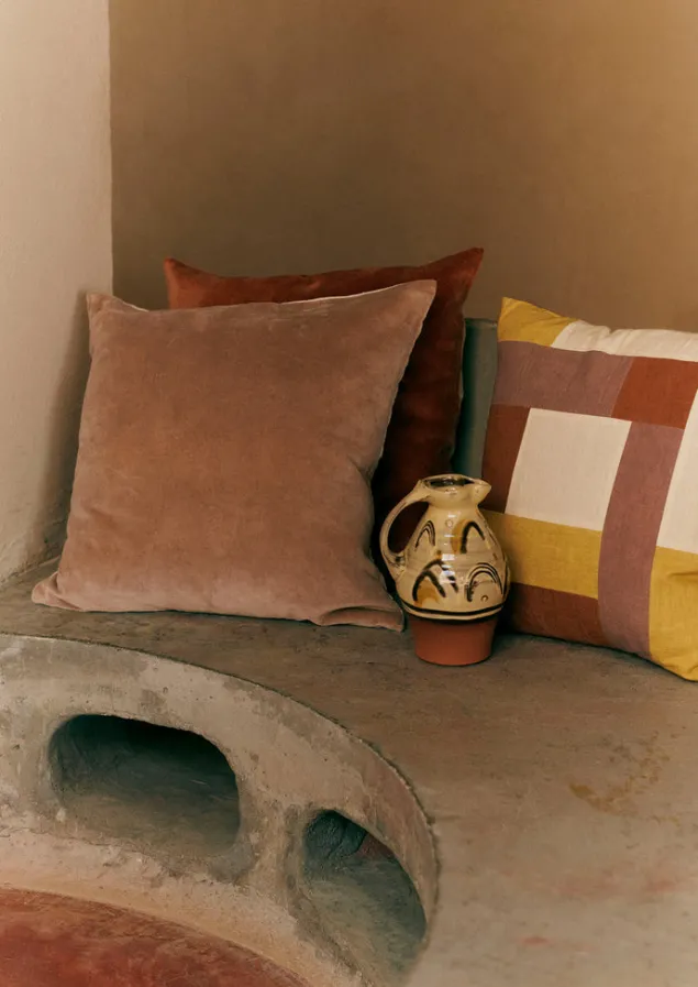 patchwork_linen_cushion_cover_4.webp Textiles | Cushions & Covers-TOAST Patchwork Linen Cushion Cover Sand/Hellebore