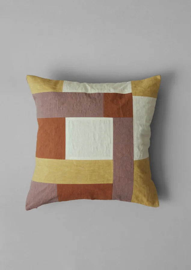 patchwork_linen_cushion_cover_6.webp Textiles | Cushions & Covers-TOAST Patchwork Linen Cushion Cover Sand/Hellebore