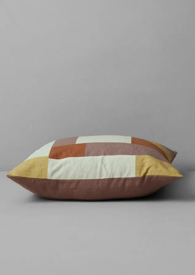 patchwork_linen_cushion_cover_8.webp Textiles | Cushions & Covers-TOAST Patchwork Linen Cushion Cover Sand/Hellebore