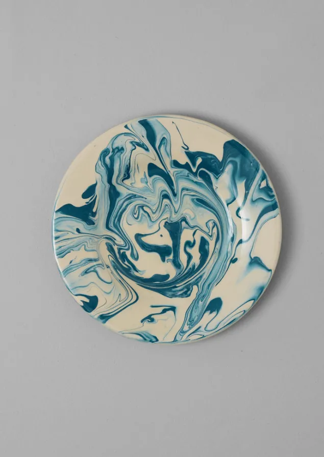 Ceramics | Tableware-TOAST Poterie Barbotine Marbled Plate Cream/Blue