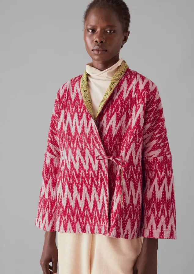 repurposed_ikat_kantha_jacket_2-1.webp Gowns | Nightwear-TOAST Repurposed Ikat Kantha Jacket Reds