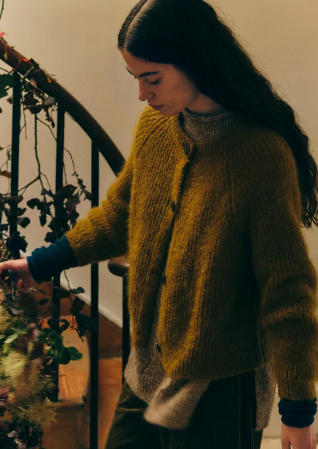 Cashmere | Knitwear-TOAST Ribbed Mohair Blend Cardigan OldGold