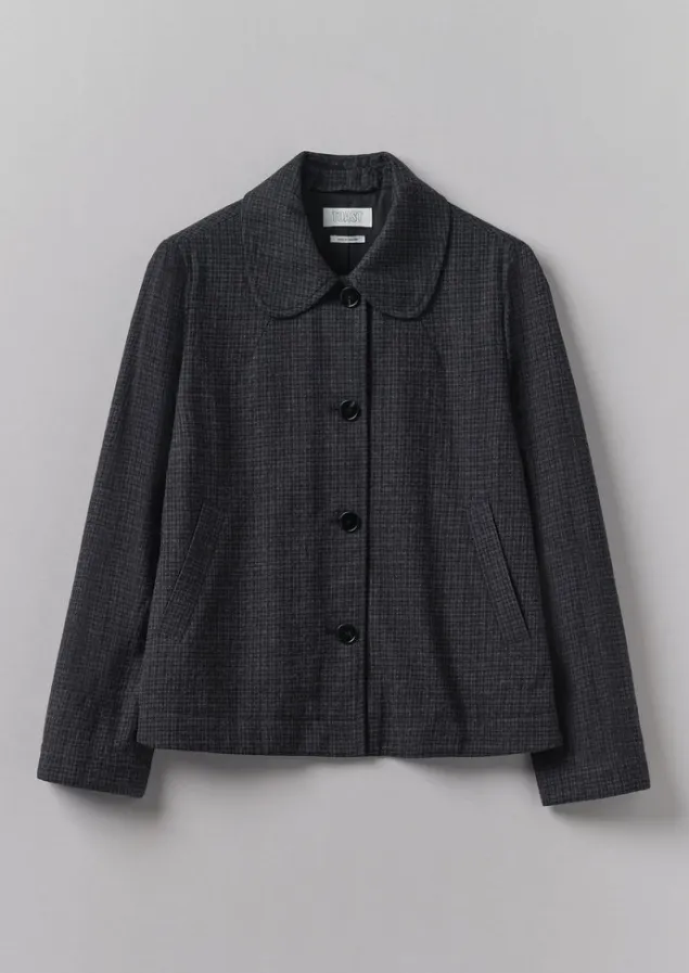 Coats & Jackets-TOAST Seersucker Check Round Collar Jacket BlackIndigo