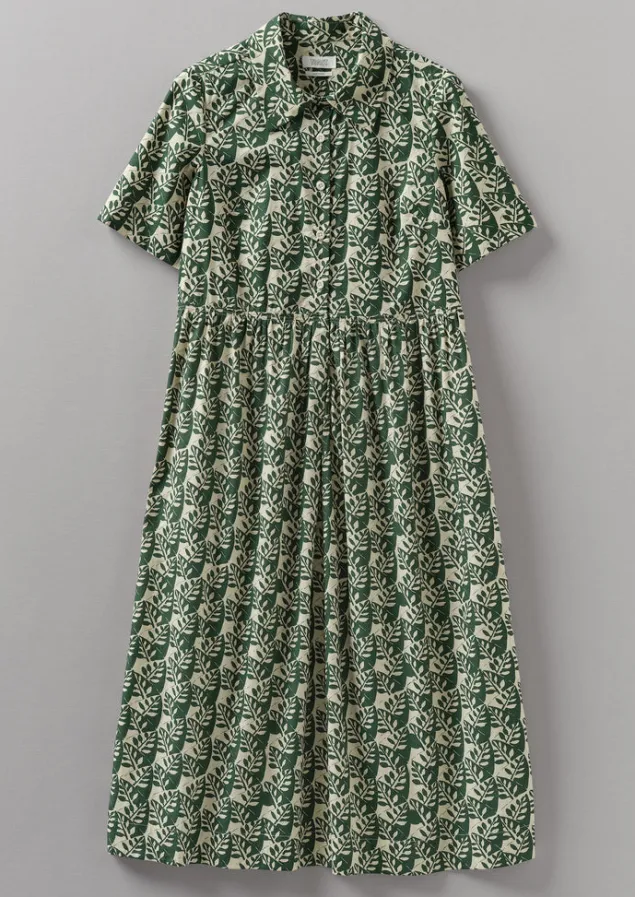 Dresses-TOAST Selma Cotton Shirt Dress Ecru/SerpentineGreen