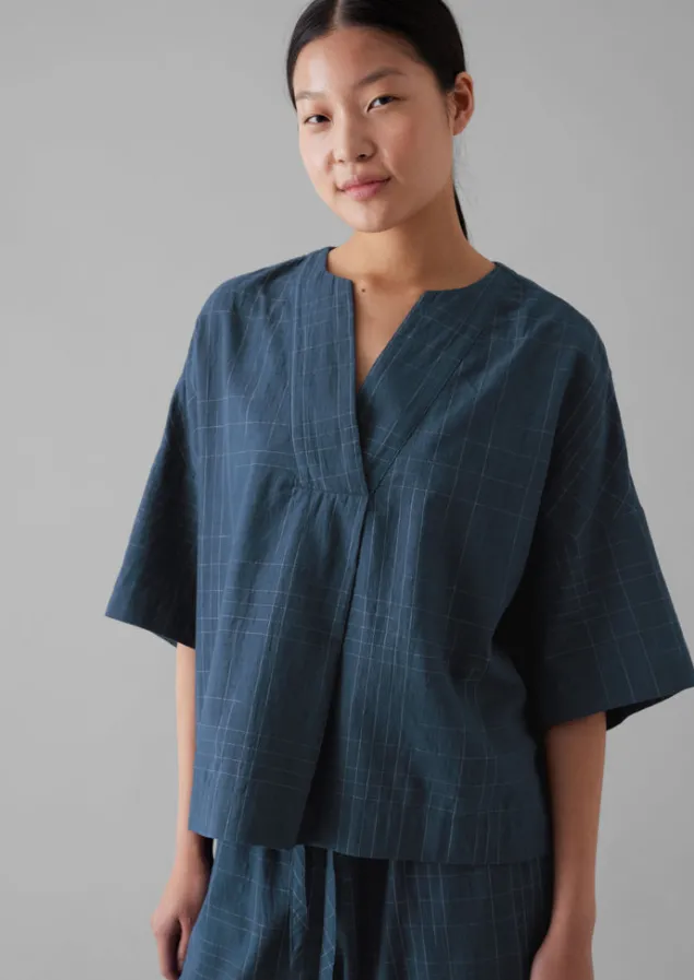 sketched_check_cotton_pyjama_top_2.webp Nightwear-TOAST Sketched Check Cotton Pyjama Top Twilight/Ecru