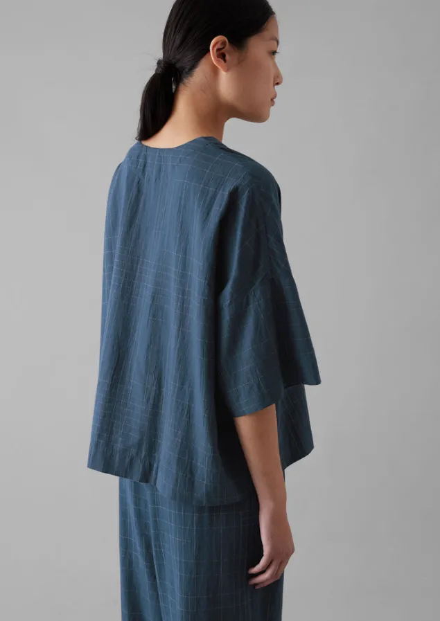 sketched_check_cotton_pyjama_top_3.webp Nightwear-TOAST Sketched Check Cotton Pyjama Top Twilight/Ecru