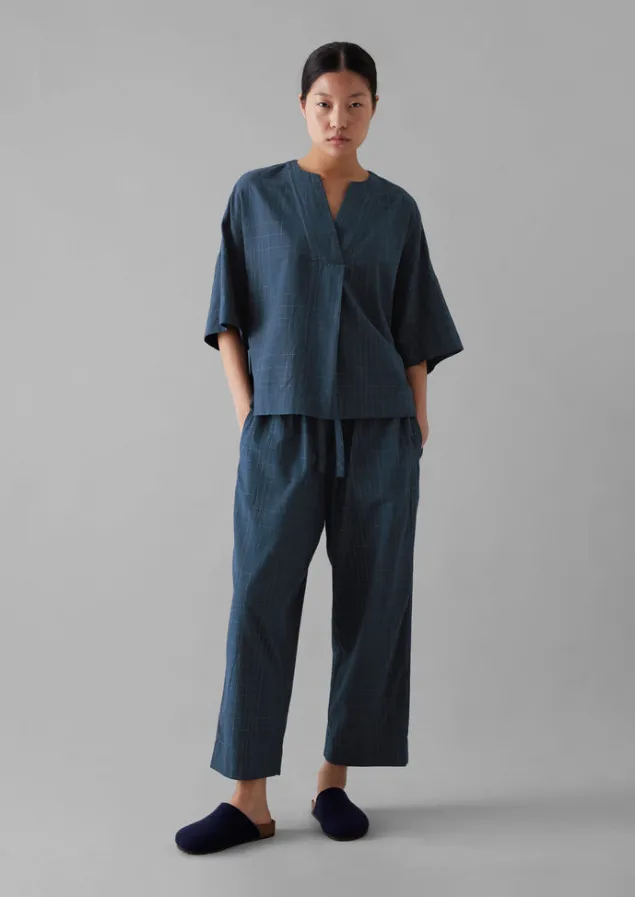 sketched_check_cotton_pyjama_top_4.webp Nightwear-TOAST Sketched Check Cotton Pyjama Top Twilight/Ecru