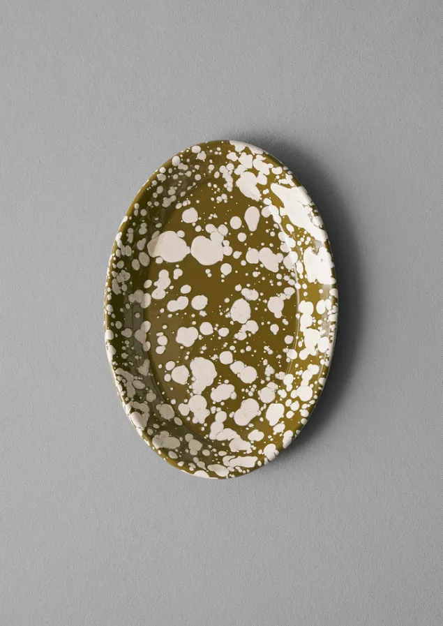 Outdoor | Kitchen-TOAST Splatter Enamel Platter Olive/Ecru