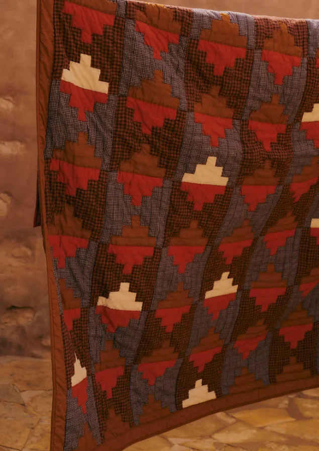 stacked_check_patchwork_quilt_1.webp Textiles | Blankets & Throws-TOAST Stacked Check Patchwork Quilt DeepAmber/RustedCoral