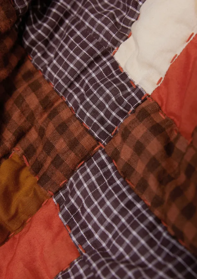 stacked_check_patchwork_quilt_10.webp Textiles | Blankets & Throws-TOAST Stacked Check Patchwork Quilt DeepAmber/RustedCoral