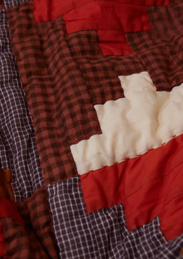 stacked_check_patchwork_quilt_4.webp Textiles | Blankets & Throws-TOAST Stacked Check Patchwork Quilt DeepAmber/RustedCoral