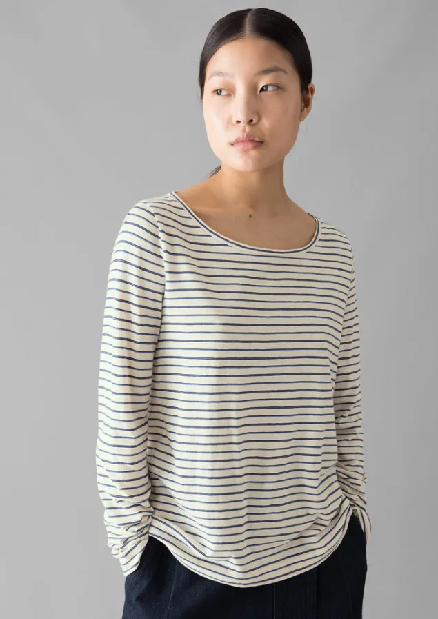 Jersey | Tops & Tees-TOAST Stripe Cotton Open Neck Tee Stone