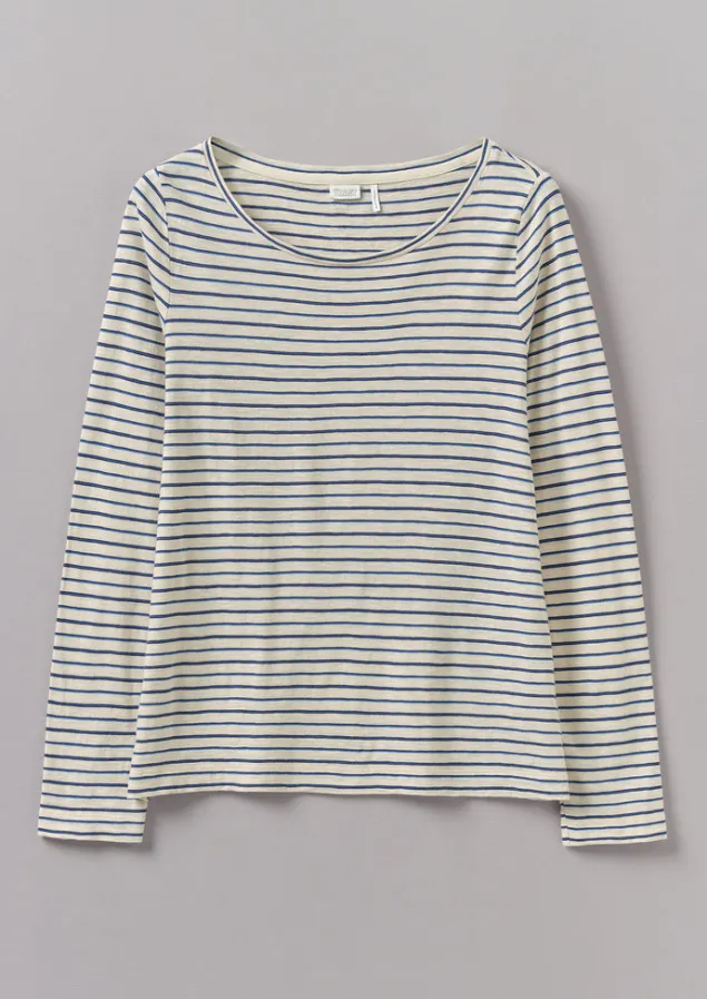 stripe_cotton_open_neck_tee_5.webp Jersey | Tops & Tees-TOAST Stripe Cotton Open Neck Tee Stone