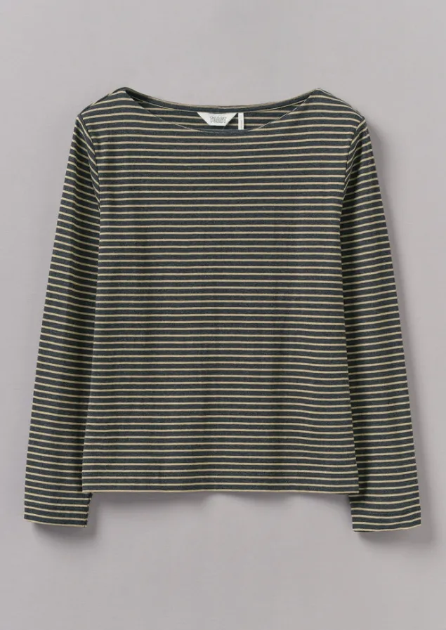 Jersey | Tops & Tees-TOAST Stripe Soft Cotton Long Sleeve Tee Grey/Sand