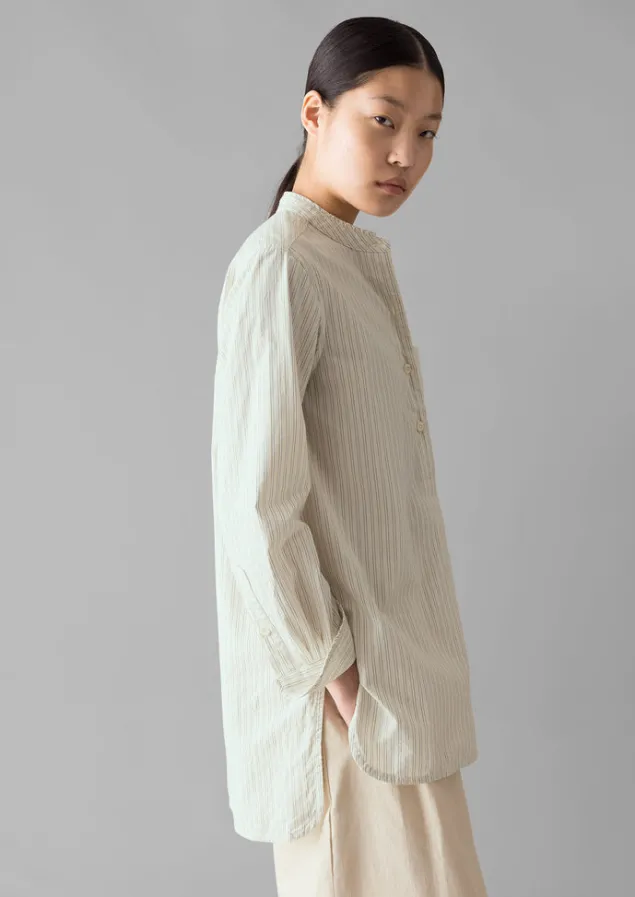Shirts | Tops & Tees-TOAST Taro Stripe Cotton Poplin Shirt Ivory/GoldenOlive