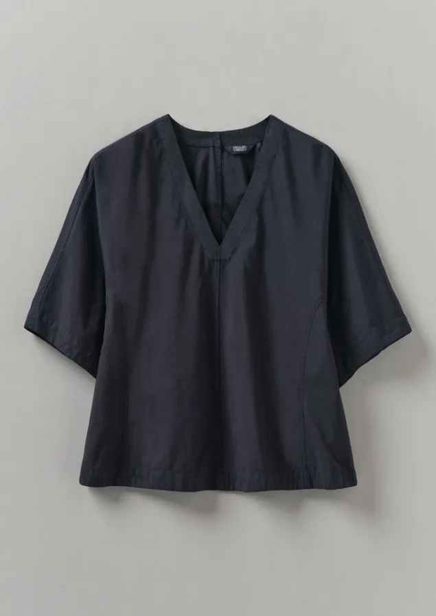 Tops & Tees-TOAST Textured Cotton Poplin V-Neck Top Ink
