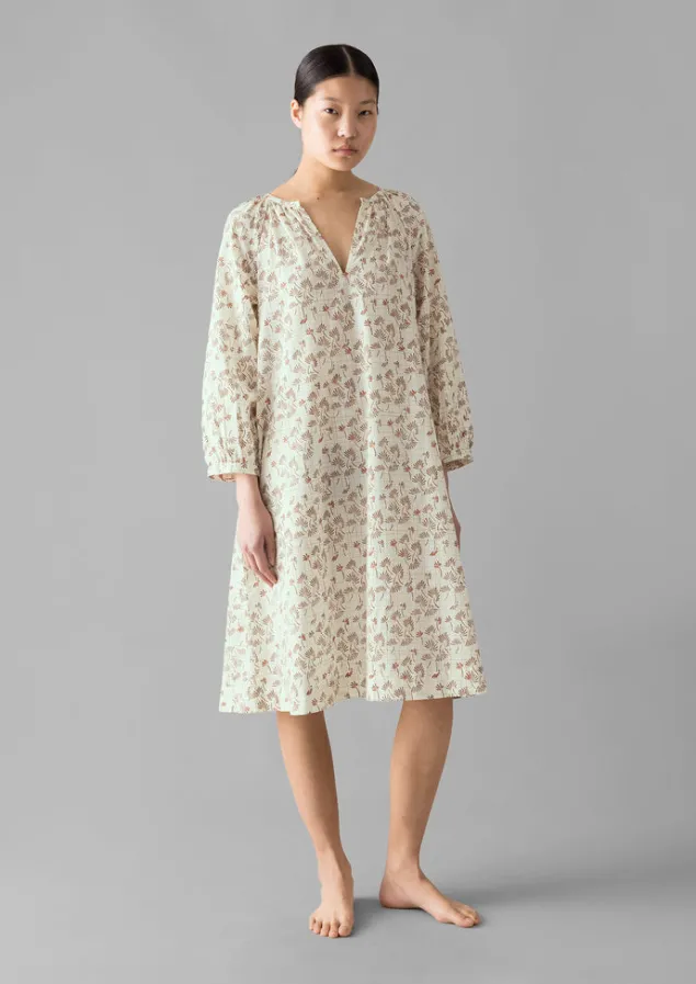 Nightwear | Loungewear-TOAST Trellis Floral Block Print Nightdress Ecru/Coral