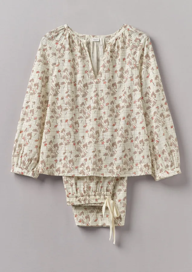 Nightwear-TOAST Trellis Floral Block Print Pyjamas Ecru