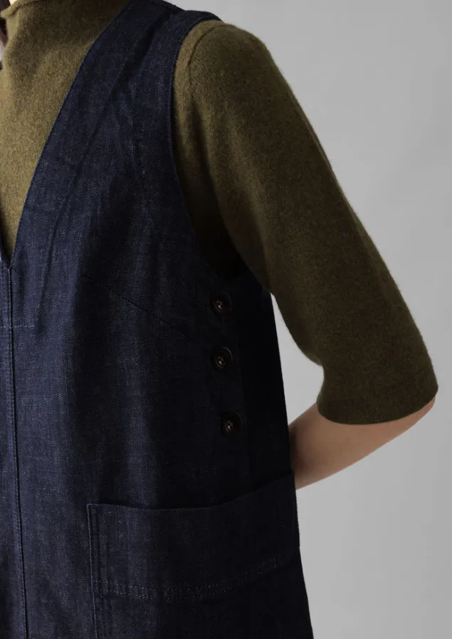 vneck_denim_pinafore_dress_6.webp Denim | Workwear-TOAST V-Neck Denim Pinafore Dress Indigo