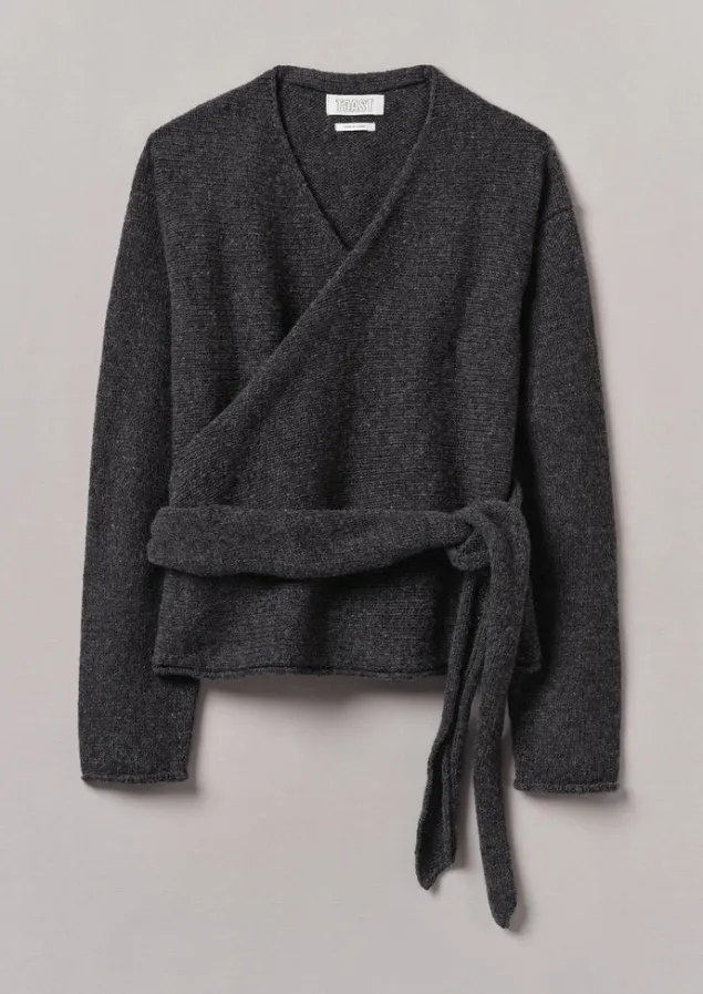 Knitwear-TOAST V-Neck Wool Wrap Cardigan Charcoal