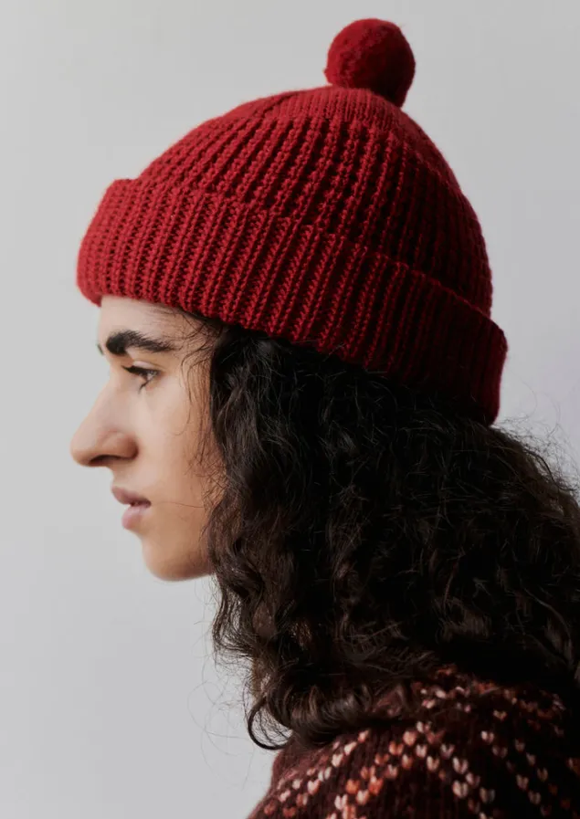 waffle_stitch_wool_beanie_4.webp Hats, Scarves & Gloves-TOAST Waffle Stitch Wool Beanie CarmineRed